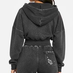 Conjunto de Sudadera con Capucha y Pantalones Deportivos para Mujer, con Logotipo Personalizado, de Algodón, con Cierre, Estilo Vintage, Lavado Ácido, Desgastado - Product Image 5