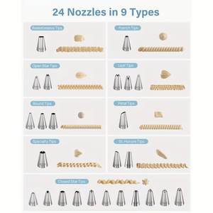 Set di 24 Beccucci per Glassa Reale e 2 Sacche da Pasticceria Riutilizzabili da 30 cm, Kit da 32 Pezzi per Decorazione Torte Incluso Set di Beccucci - Product Image 3