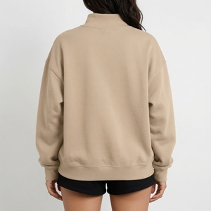 Womens Beige Oversized <b>Mock</b> <b>Neck</b> Sweatshirt Trackstar Embroidery Heavyweight Fleece <b>Top</b> - Product Image 2