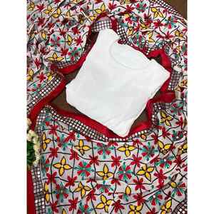 PARTY WEAR GEORGETTE VESTIDO LISO CON IMPRESIÓN DIGITAL TRABAJO DUPATTA BLANCO - Product Image 2