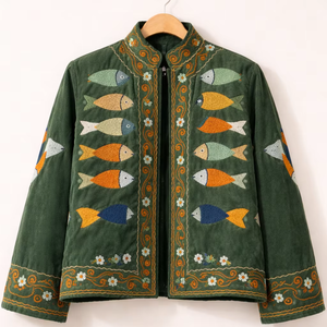 Chaqueta Sujani de terciopelo de algodón bordada a mano para mujer, diseño de pez, estilo bohemio, étnico, vintage, proveedor mayorista personalizado - Product Image 1