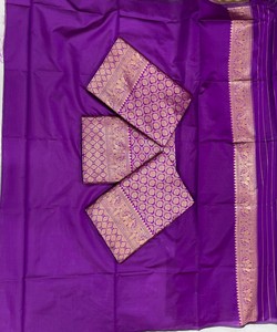 Purple Silk <b>Saree</b> with Gold Floral Pattern Traditional Indian Wedding Wear Banarasi Style for Women - Product Image 2