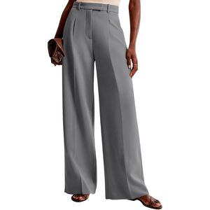 Pantalon de travail classique pour femme, coupe large, sur mesure, taille haute, extensible, en polyester et élasthanne, durable et confortable - Product Image 3