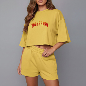 Nouvel Arrivage 2026 – Ensemble Short 2 Pièces Femme Grande Taille en Coton Uni avec Logo Personnalisé, Coupe Droite, Style Urbain - Product Image 5