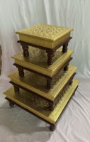 Ensemble de 4 bajots chowki en bois et laiton, faits à la main, avec incrustations, pour la Pooja, cadeau de mariage, usage intérieur
