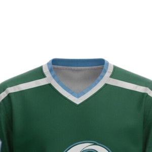 Camiseta Deportiva de Hockey sobre Hielo Sublimada Verde y Blanca para Hombre, Cuello en V, Manga Larga, de Poliéster, para Entrenamiento y Partidos - Product Image 3