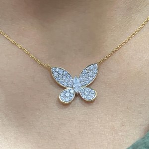 Classic Best Selling 925 Sterling <b>Silver</b> Lab Grown Diamond Pave Set Diamond Butterfly Pendant <b>Necklace</b> Birthday Gift for Her - Product Image 2