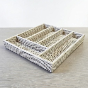 <b>Drawer</b> countertop organiser natural rattan cutlery <b>tray</b> with compartment cheap price utensil <b>trays</b> - Product Image 1