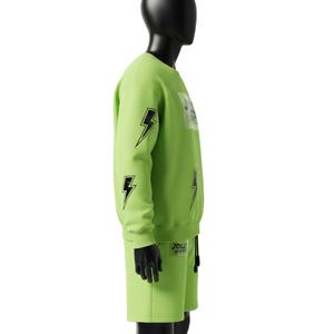 Conjunto de Sudadera y Pantalones Cortos de Felpa de Algodón y Poliéster para Hombre, Color Verde Lima, con Estampado Personalizado y Logotipo, Ropa Deportiva - Product Image 3