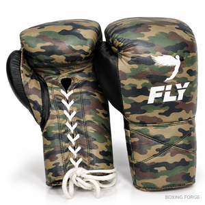 Gants de boxe en cuir Fly, camouflage, lacets, équipement d'entraînement professionnel pour adultes, légers, respirants, logo personnalisé - Product Image 1