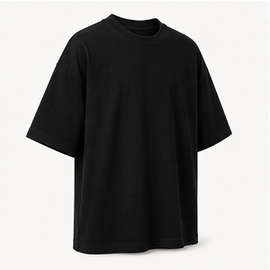 เสื้อยืดผู้ชายไซส์ใหญ่ สีดำล้วน แขนสั้น คอกลม ผ้าเจอร์ซีย์ถัก คอตตอน ความยาวปกติ แบบเรียบ - Product Image 3