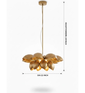 Lustre suspendu moderne en forme de fleur de lotus, doré, décoratif, lampe de plafond florale, luminaire suspendu en forme de pétale - Product Image 5