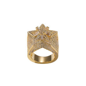 Hexagon Cocktail <b>Ring</b> <b>Mens</b> Stainless Steel Micro Pave Cubic 18K Gold Plated Hiphop Style Daily Wear Jewelry for Sale - Product Image 2