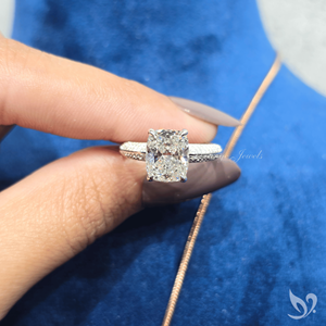 3 CT elongated <b>cushion</b> lab grown diamond <b>ring</b> with micro pave band in 10K white gold IGI certified bridal engagement <b>ring</b> - Product Image 5
