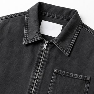 Veste en jean noire délavée pour homme, fermeture éclair, style streetwear décontracté, veste en jean en coton, fabricant OEM ODM - Product Image 6