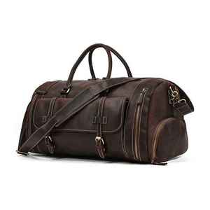 Bolsa de Viaje de Cuero Marrón, Estilo Clásico Unisex, Cierre de Cremallera, para Fin de Semana, Gimnasio, Viajes Cortos, Capacidad de 36–55L - Product Image 4