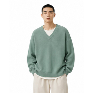 <b>Men's</b> V-Neck Knitted Sweater Solid Color Long Sleeve Acrylic <b>Pullover</b> Autumn Wear Knitted Sweaters Made Pakistan - Product Image 1