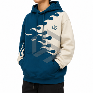 เสื้อฮู้ดดี้บลูเบจสีพื้นสำหรับผู้ชาย ลายพิมพ์เปลวไฟ ทรงปกติ มีกระเป๋าหน้า ดีไซน์แบบซับลิเมชั่น - Product Image 6