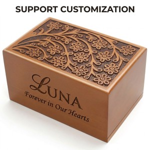 Urnas Comemorativas Ecológicas Artesanais em Madeira de Jacarandá Marrom com Design Árvore da Vida, Urna Retangular Personalizável para Cinzas de Múltiplas Espécies de Animais - Product Image 1