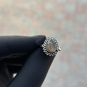 Handmade Classic <b>Men</b> Women's <b>Ring</b> Natural Blue Fire Labradorite Pear Cabochon 925 Solid Sterling <b>Silver</b> Gemstone Pave Setting - Product Image 1