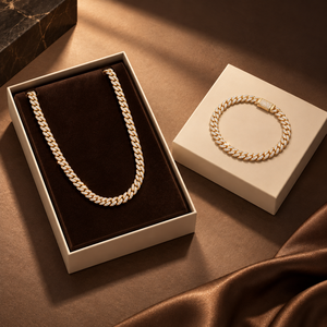 Conjunto de Joyería Unisex con Cadena y Pulsera de Eslabones Cubanos con Diamantes Cultivados en Laboratorio Chapados en Oro, Certificado IGI, para Compromiso o Aniversario - Product Image 5