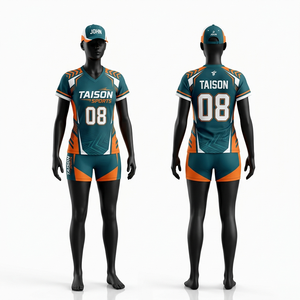 Ensemble de maillots de volley-ball pour femmes, haute qualité, polyester et élasthanne GSM, évacuation de l'humidité, bleu et jaune avec panneaux latéraux, uniforme avec logo par sublimation - Product Image 2