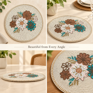 Premium <b>Beaded</b> Round <b>Placemat</b> | Floral Glass Bead Table Mat for Dining Kitchen Home Decor Elegant Handmade Table Setting Accents - Product Image 5