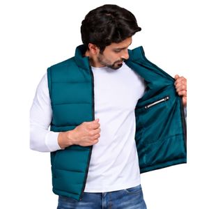 Gilet matelassé bleu pour homme, sans manches, entièrement zippé, col montant, chaud, rembourré, décontracté, pour l'extérieur, avec poches - Product Image 2