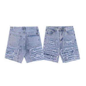 Shorts en jean décontractés brodés, respirants, élégants, unis, délavés, effet usé, coupe ample, séchage rapide, taille mi-haute, faible MOQ - Product Image 3