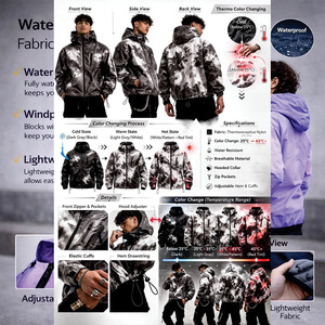 Trendy Custom Windbreaker <b>Zip</b> <b>up</b> Hoodie Nylon Washed Print Vintage Lightweight Color Changing Windproof Climbing <b>jacket</b> for men - Product Image 5