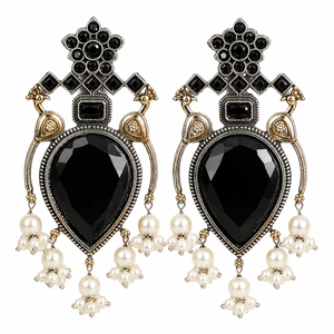 Wholesale Vintage Oxidized Antique Gold-Plated Drop <b>Earrings</b> Dual Tone <b>Silver</b> Gold Onyx Stone Wedding Gift Women Direct Factory - Product Image 1