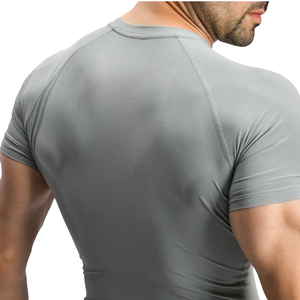 Camiseta de Compresión Gris de Manga Corta para Hombre, Cuello Redondo, Ajustada, para Gimnasio, Entrenamiento, Deporte, Ropa Deportiva, Capa Base - Product Image 6