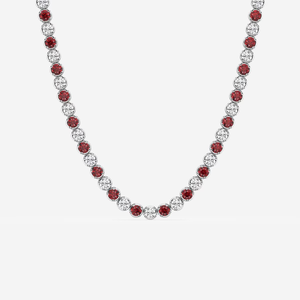 Collier élégant en rubis et diamants de laboratoire, 4,10 mm, taille ronde, 11 carats au total, bijoux pour femmes - Product Image 4