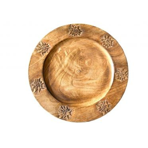 Assiette décorative ronde en bois, motif floral gravé à la main, design traditionnel chinois, vaisselle colorée, décoration polie - Product Image 1
