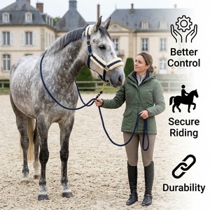 Cabestro para Caballo con Forro de Felpa Premium |   Cabestro de entrenamiento de nailon PP duradero con acolchado de forro polar suave para caballos – Nailon PP de alta resistencia - Product Image 4