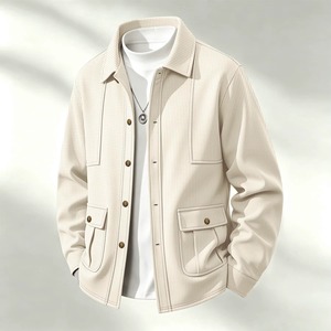 Men's White Cotton Shirt <b>Jacket</b> Turn-down Collar <b>Casual</b> Autumn Regular Fit Single Breasted Button Front Pocket Design Custom - Product Image 5