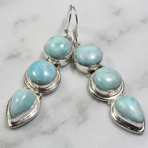 Pendientes Colgantes Hechos a Mano de Plata de Ley 925 con Larimar Azul, Joyería Elegante con Piedras Preciosas Naturales para Mujer - Product Image 3