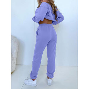 Conjunto Deportivo de 2 Piezas para Mujer, Sudadera de Felpa de Algodón, Transpirable, de Secado Rápido, Cuello Redondo, Pantalones Deportivos Holgados, Personalizado para Invierno - Product Image 2
