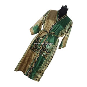 KL001 Beautiful Vintage Blended Poly Silk Sari Kimono Long <b>Robe</b> Double Pocket Nightgown <b>Women</b> Winter Quick <b>Dry</b> - Product Image 4