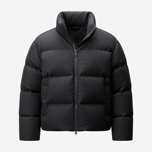 Veste matelassée d'hiver pour homme, coupe ample, imperméable, noire unie, avec capuche et logo sur le devant - Product Image 2