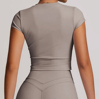 Camiseta Deportiva Corta sin Espalda para Mujer con Logotipo Personalizado, de Compresión, Nailon/Spandex, Alta Elasticidad, para Gimnasio y Ejercicio