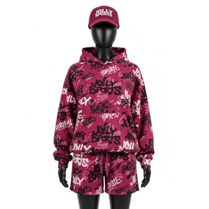 Ensemble court à capuche pour femme en molleton épais coton polyester avec logo imprimé, 100 % coton, pour l'hiver - Product Image 1