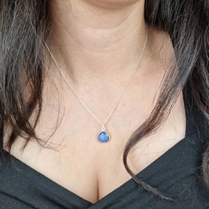 12mm Blue Topaz Quartz Handmade 925 Sterling Silver Heart Pendant <b>Necklace</b> Gold-Plated Bezel Setting Birthstone for Wedding - Product Image 6