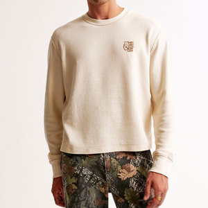 Top Selling Fashion 100% Cotton Men <b>Waffle</b> Knit <b>Shirt</b> Casual Streetwear Eco-Friendly Breathable Quick Dry O-Neck Long Sleeve - Product Image 1