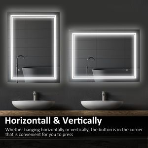 Specchio da Bagno a LED 32x24 da Parete, Specchio Intelligente con Touch Screen, Impermeabile, Cornice in Rame, Illuminazione Orizzontale e Verticale - Product Image 6