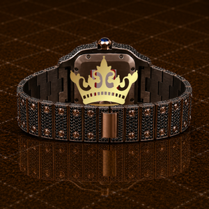 Luxury Men's Rose Gold Full Stone Watch Brown Dial Diamond Wristwatch - Product Image 4