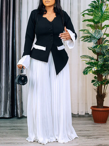 Elegante Vestido Maxi Africano de Talla Grande para Mujer, Conjunto de 2 Piezas con Botones y Parches, Largo hasta el Suelo - Product Image 4
