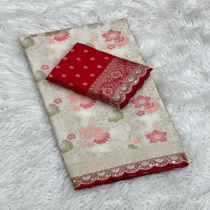 فاسترا كوتاج ساري حرير دولا نقي مع تطريز ميناكاري زاري وتطريز بالخيوط والترتر وبلوزة بلون مغاير - Product Image 5