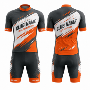 Ensemble de maillot et short de cyclisme personnalisé pour homme, respirant, en polyester, imprimé par sublimation, orange, noir, blanc, nom du club, Ride Together - Product Image 1