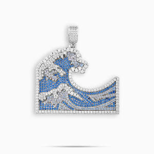 Pendentif Vague Océanique Luxe Givré Diamant Bleu Blanc Argent 925 Plaqué Rhodium Breloque Thème Unisexe Usage Quotidien - Product Image 1